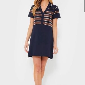 Tuckernuck Navy Blue Polo Mini Dress with Brown and White Stripes